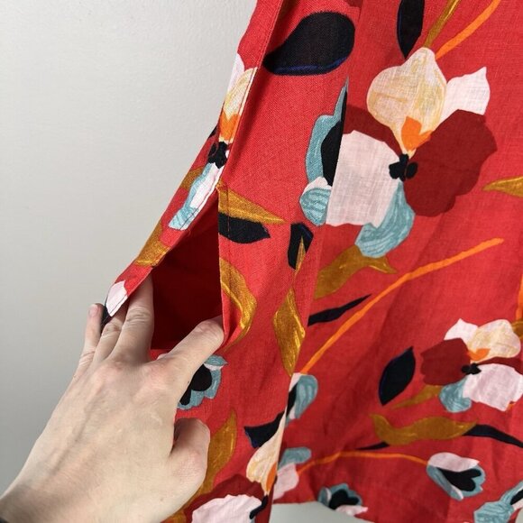 Sigrid Olsen Linen Trapeze Dress Orange Floral Tropical Island Vacation Beachy - Picture 6 of 8